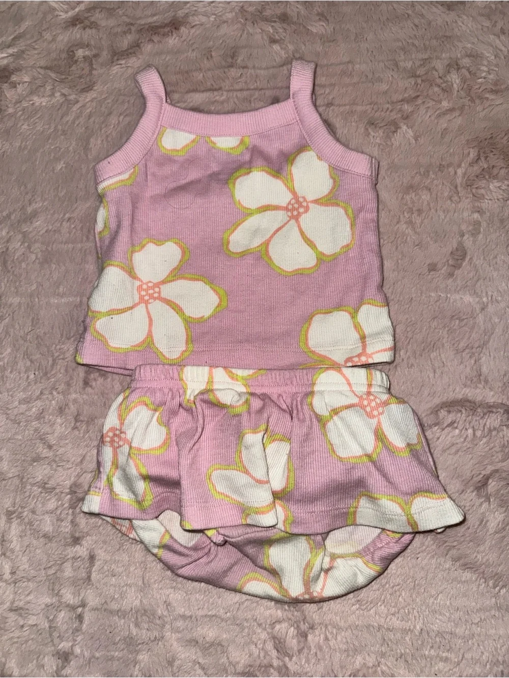 Carter's Pink Floral Tank Top, Skirted Bloomers & White Ruffle Bodysuit Set